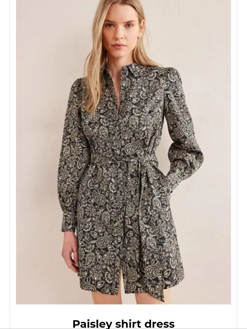 NWT Boden Size Black Paisley Print Midi Shirt Dress- Size 16 Retails $110 New!